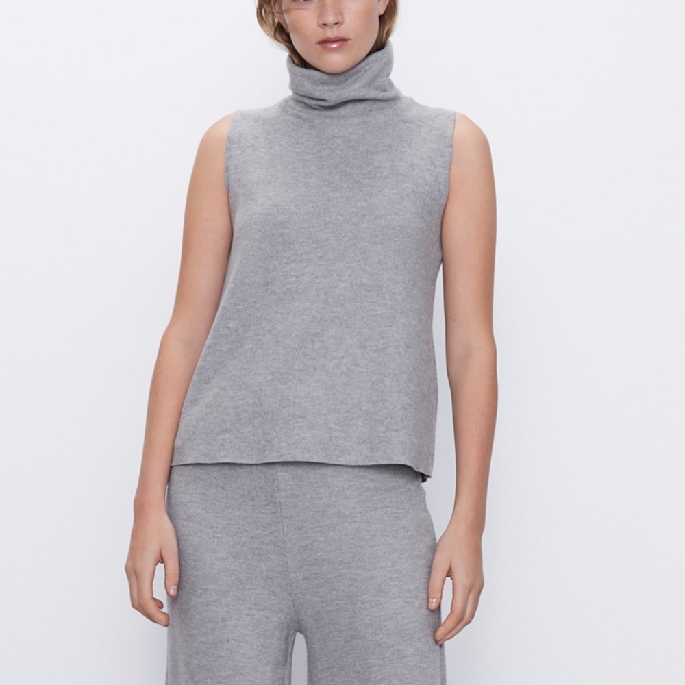 Zara Grey Sleeveless Turtleneck Tank